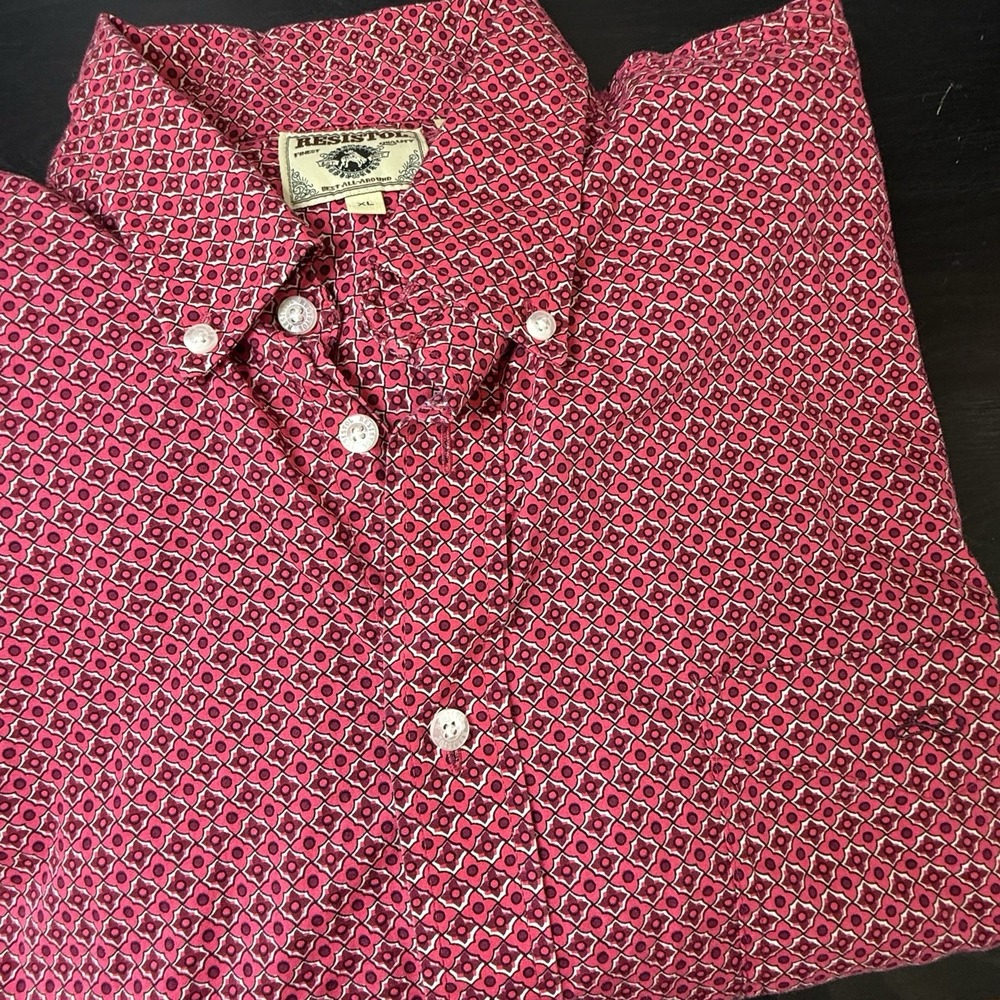 Resistol Rode Gear Men Western Cowboy Shirt XL Snap Pink Chest Pockets Cotton